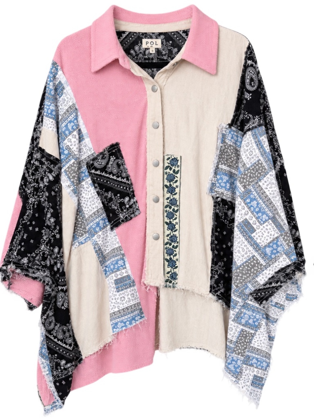POL Patchwork Bandana Paisley Oversized Button Down Shacket Pink Size L NWOT